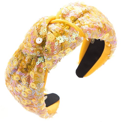 Sequin Knotted Headband for Women Sparkly Headband for Women Yellow Hair Hoop Cute Top Knot Headwear Wide Hair Bands Elastic Hairbands Back to School Party Supplies 1PCS