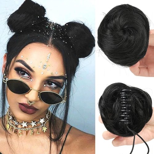 mdgfge Space Buns Hair Piece Mini Short Claw Clip in Messy Cat Ears Fake Hair Bun Extensions Synthetic Wig Accessory Updo Hairpieces for Women Girls Daily Use (2PCS)