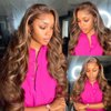 Yeeaak 13x6 Lace Front Wigs Human Hair 13x6 Highlight Ombre Body Wave HD Lace Frontal Wig for Women Pre Plucked With Baby Hair 180% Density Glueless Brown Honey Blonde Wig 4/27 Color 26Inch