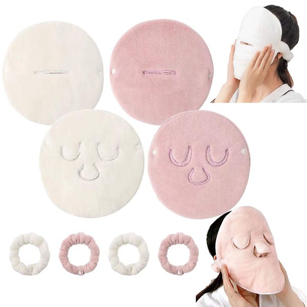Quarter Rainbow 4 Pack Reusable Face Towel Mask Cold Hot Compress Facial Steamer Towel Mask Moisturizing Beauty Skin Care Spa Towels for Facial Facial Steamer Mask for Women Girls