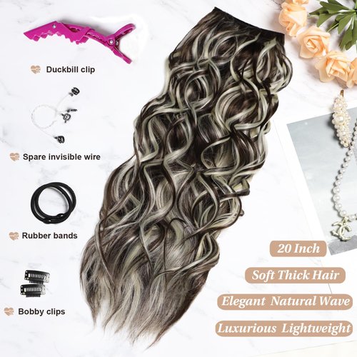 SilkStrands Halo Hair Extensions 20 Inch Invisible Wire Hair Extensions with 4 Secure Clips Adjustable Long Wavy Hair Extensions for Women Secret Hair Piece for Women