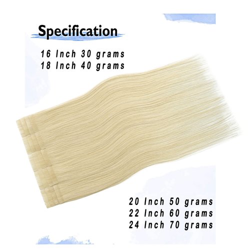 Platinum Blonde Tape In Human Hair Extensions Real Human Hair 18inch 40g 20pcs Remy Human Hair Extensions.