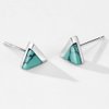 S925 Turquoise Stud Earrings for Women Triangle Cut Sterling Silver Cute Earrings for Girls Brushed Finsh Fine Jewelry for Women