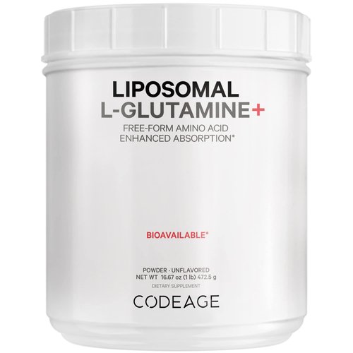 Codeage L-Glutamine Powder 5000mg Glutamine Supplement, Free-form Amino Acid, Liposomal Delivery for Absorption, 3-Month Supply, Vegan & Non-GMO, Gut Health, Performance, and Muscles Support, 16.67 oz