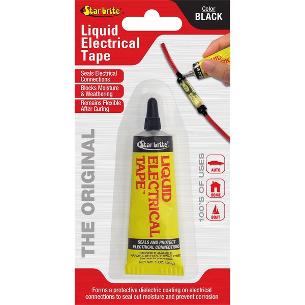 STAR BRITE Liquid Electrical Tape, Black -1 OZ Tube with Precision Applicator Tip - Superior Adhesion & Flexible Protection for Frayed Cables, Terminals & Electric Splices (084154)