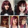 HNYBEE Dark Red Wig with Bangs for Women Short Wavy Bob Wigs 14 Inches Shoulder Length Synthetic Heat Resistant Wig Daily Party Cosplay Wig