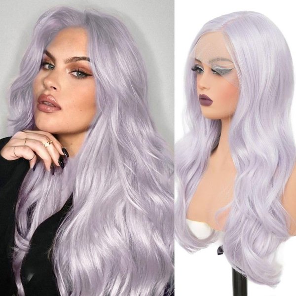 Siudus Long Purple Lace Front Wigs for Women Natural Curly Wavy Synthetic Heat Resistant Fibre Hiar Wig for Halloween Daily Use
