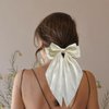 2Pcs Silky Satin Hair Bows for Women Hair Ribbons for girl bow hair clip Oversized Long Tail Hair Bow with Metal Clips Bowknot Aesthetic Hair Accessories(Black+Beige)