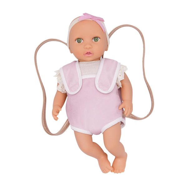 LullaBaby – 14-inch Realistic Baby Doll – Carrier Travel Accessory – Fair Skin Tone & Green Eyes – Pretend Play – Toys For Kids Ages 2 & Up – Baby Doll & Carrier Set
