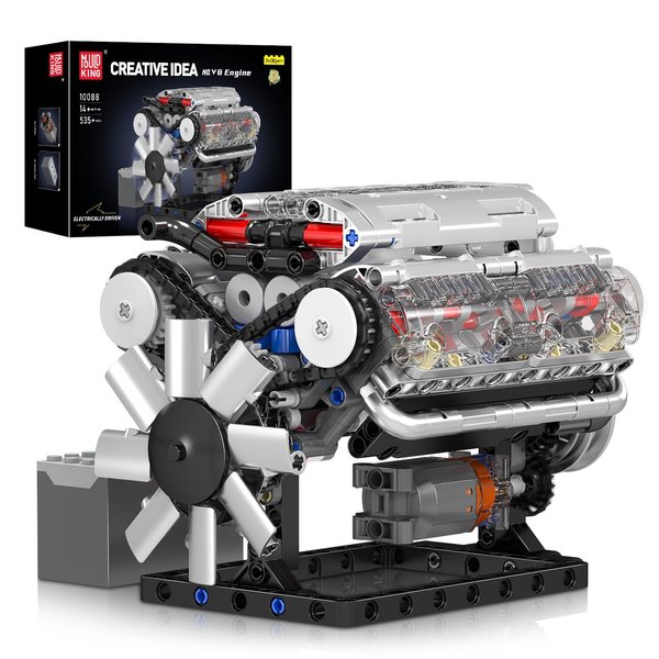 Mould King 10088 V8 Engine Model Kit - 535 Pcs to Build Your Own Mini Engine That Works - DIY STEM Project for Kids/Teens, Hobby Building Blocks Kit for Adults