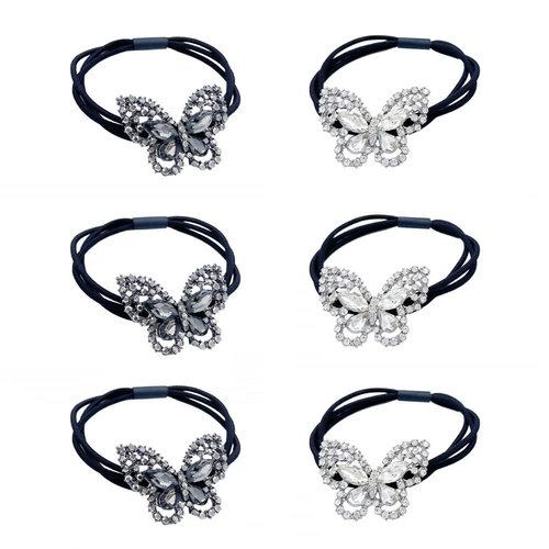 Xiwstar 6Pcs Korean Fashion Scrunchies Rhinestone Crystal Butterfly Hair Ties Three Layers Hair Bands Accessories for Women Girls Ponytail Holder mix colors
