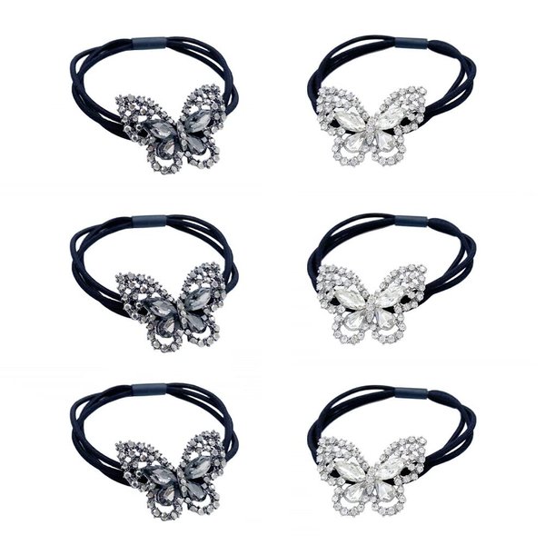 Xiwstar 6Pcs Korean Fashion Scrunchies Rhinestone Crystal Butterfly Hair Ties Three Layers Hair Bands Accessories for Women Girls Ponytail Holder mix colors