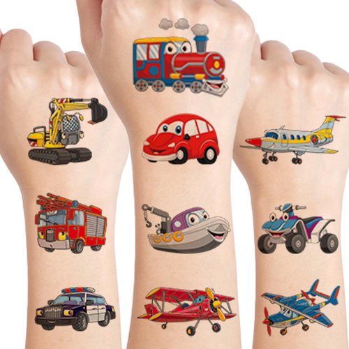UVUXO Cars and Airplane Temporary Tattoos for kids - 120 Styles Transportation Tattoos Temporary for Girls Boys Cars and Airplane Birthday Party Supplies Gifts for Kids