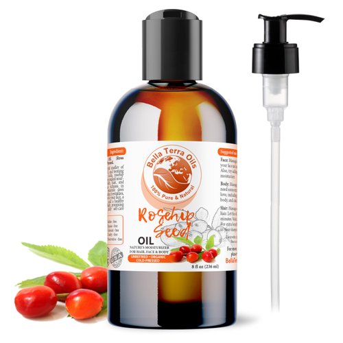 Bella Terra Oils - Organic Rosehip Seed Oil 8 oz - Capture Essence of Rose Hips, Infused with Fatty Acids & Carotenoids, Sublime Experience for Your Face