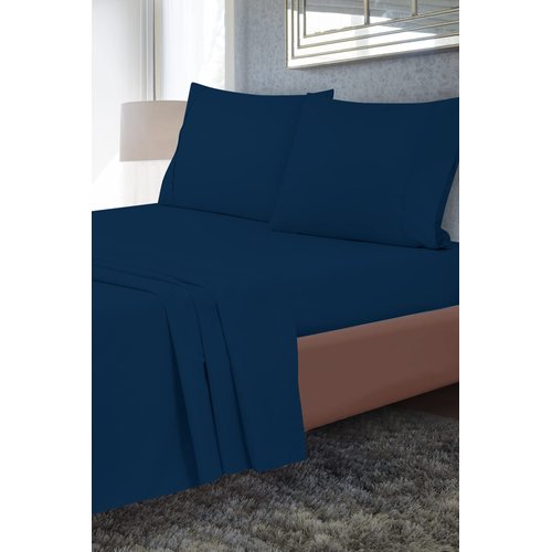 Royale Linens Queen Size Flat Sheet Only - Brushed 1800 Microfiber - Ultra Soft & Breathable - Wrinkle & Stain Resistant - Hotel Quality Flat Sheet Sold Separately - Top Sheet for Bed - (Queen, Navy)