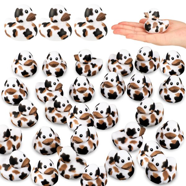 Poen 48 Pcs Cow Ducks Mini Cow Rubber Duck Bulk Cowboy Rubber Duck Fun Cow Print Duck Baby Bath Toy Cow Theme Baby Shower Birthday Bathtub Party Favors Swimming Pool Party Decorations (Black,Brown)
