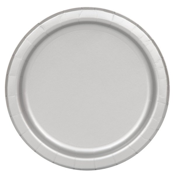 Solid Silver Round Disposable Paper Dinner Plates - 9'', 16 Pieces - Perfect for Parties, Weddings, Holidays & More