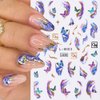 4 Sheets Purple Marble Smoky Nail Stickers,Blue Abstract Geometry Line Nail Art Stickers Golden Wave Lines Nail Decals Spring Butterfly Nail Design Sticker Nails For Nail Art Supplies Nail Accessories