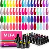 MEFA 35 Pcs Gel Nail Polish Set, 32 Colors Summer Neon Rainbow Bright Gel Nail Polish Kit with Base Coat No Wipe Glossy & Matte Top Coat Yellow Hot Pink Nail Art Manicure DIY Salon Home Gift for Women