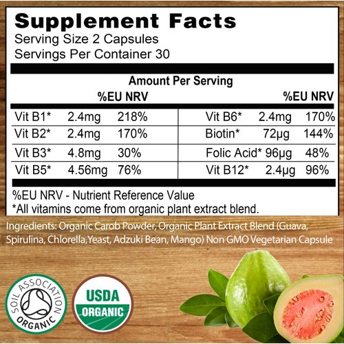 Earthier Organic Vitamin B Complex from Whole Foods - Blend of All 8 B Vitamins per Capsule - Vegan - 60 Capsules
