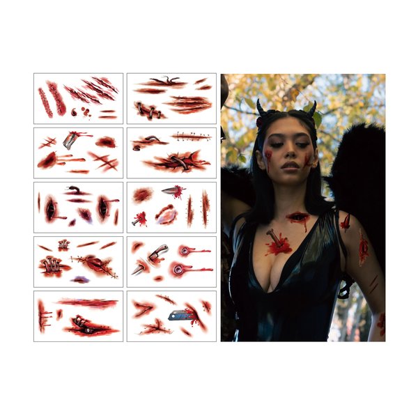 ELOOF Body Face Scar Halloween tattoos temporary Realistic Scar Tattoo Halloween makeup tattoos For Men Adults Women Kids (stickers1)