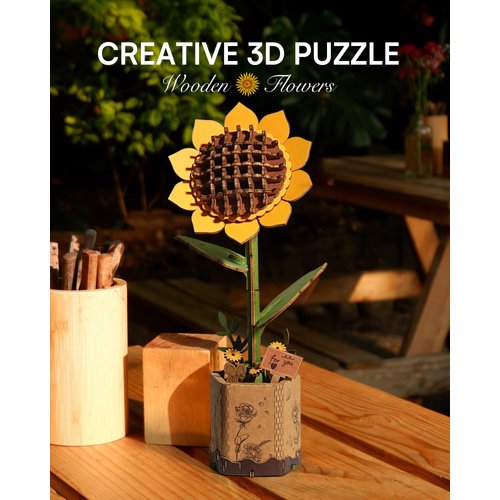 ROBOTIME 3D Puzzles Wooden Flower Sunflower DIY Model Building Kit to Build for Adults Bouquet Botanical Collection Craft Brain Teaser Puzzle Creative Gift Home Decor