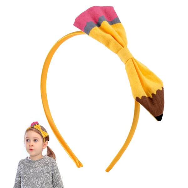 PEUTIER Yellow Pencil Headband, Cute Back to the School Headband Pencil Bow Hair Band Return to School Hair Accessories Gifts for Student Birthday Party Supplies