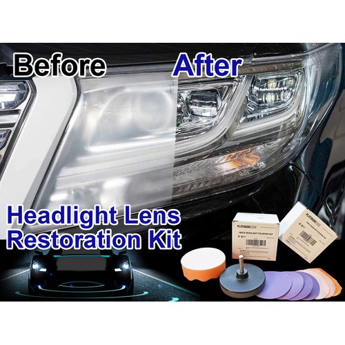 PLATINUMEDGE Car Headlight Restoration Kit, 30 Piece Headlight Renewal Kit, 3-inch Car Headlights Polishing Sanding Discs Kit, Headlights Lens Restorer, Renewer, 3-inch Buffing Polish Pads