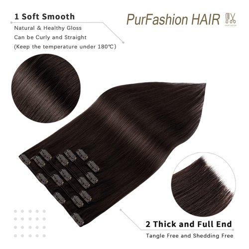 Clip in Hair Extensions Real Human Hair, 12inch 7pcs 70g Dark Brown Straight and Smooth Clip in Hair Extensions Human Hair