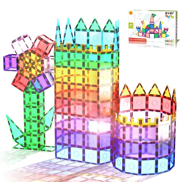Everplay Magnetic Tiles Starter Set Building Blocks Toys STEM Educational Learning Magnet Toy Preschool Montessori Boys & Girls Smart Unlimited Creative Kit Games Gifts for Age 3+ Kids Toddlers
