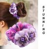 AsggBah 3pcs Premium Women Hair Elastic Scrunchies with Flower & Crystal Deco Elegant Hair Ties Hair Band Hair Accessory for Ponytail Hairball