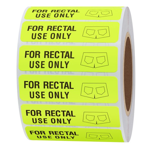 Hybsk for Rectal Use Only Stickers 1.5" x 0.375" Fluorescent Yellow Stickers with Permanent Adhesive 500 Labels Per Roll (Fluorescent Yellow)