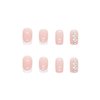 Foccna French Tip Press on Nails Medium, White Fake Nails Square Acrylic False Pink Nails,Artificial Rhinestone Nails for Women and Girls 24 pcs