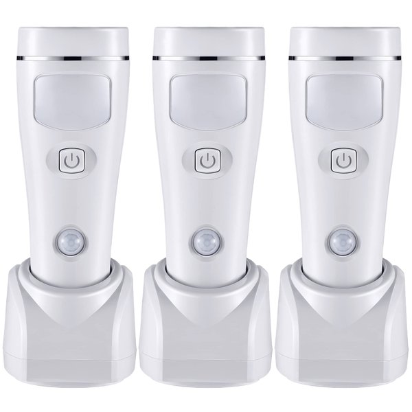 Enhon 4 in 1 LED Rechargeable Plug in Flashlights, 3 Pack LED Emergency Lights for Home Power Failure, Plug in Power Outage Light, Power Failure Light with Motion Detection (White)