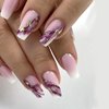 Purple Marble Gold Foil Press on Nails Long Pink Gradient Fake Nails Glossy Coffin Nails Reusable Artificial False Nails with Glue on Nails Full Cover Stick on Nails for Women DIY Charm Manicure