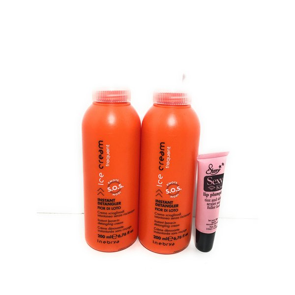 Inebrya Ice Cream Instant Detangler Fior Di Loto Instant Leave-in Detangling Cream 6.76 Oz"Free Starry Lipgloss 10 Ml" (Pack of 2)