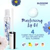 Blossom Moisturizing and Hydrating Shimmer Sparkle Lip Oil with Olive Oil + Grape Seed Oil, Infused with Real Flowers, 3g, Coconut