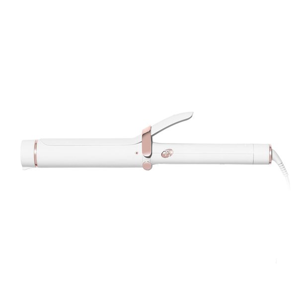 T3 SinglePass Curl Professional Curling Iron Custom Blend Ceramic Long Barrel Curling and Wave Iron with Adjustable Heat Settings for Shiny Smooth Curls and Waves, 1 ½ inch, White/Rose Gold