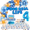 Blue Dog 4th Birthday Decorations Boy,Blue Four Real Life 4 Year Birthday Boy,Blue Dog Birthday Party Supplies