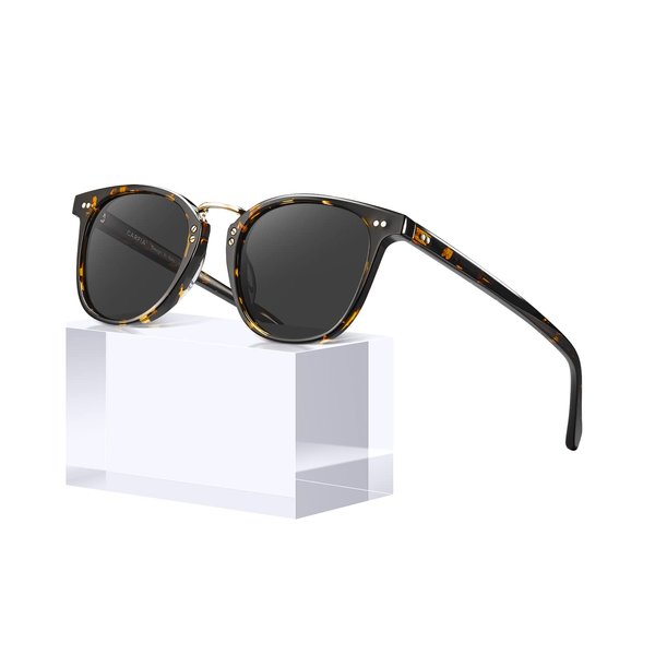 CARFIA Small Polarized Sunglasses for Women Hand-crafted Acetate Frame Fashion Retro Sun Glasses CA5015 Grey Lens