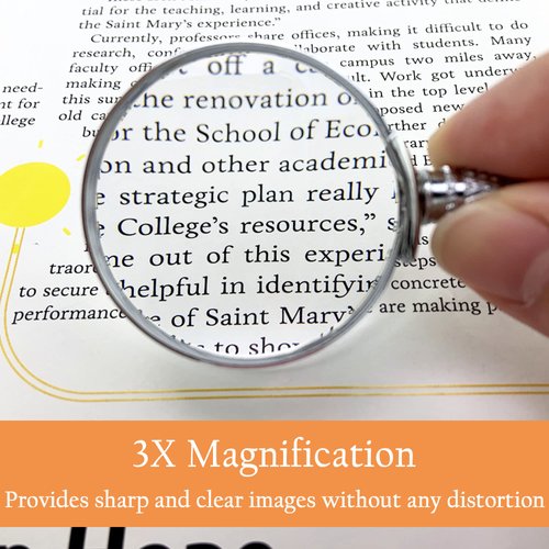 MAGDEPO 3X Magnifying Glass Pendant Necklace (Silver) Portable Magnifier 1.5" Round Lens Stylish Accessories for Women, Seniors, and Elderly Reading Books, Menus, Labels, Small Prints, Hobbies, etc.