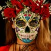 Day of the Dead Face Tattoos, Halloween Temporary Tattoo 10 Pack Dia de Los Muertos Skeleton Makeup Kit Catrina Red Rose Sugar Skull Full Face Stickers for Women Kids Halloween Accessories and Parties