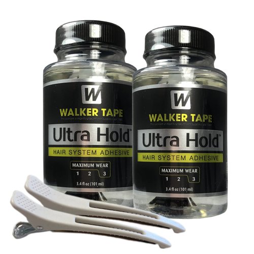 2pcs Ultra Hold Hair System Adhesive 3.4oz w/ 2pcs White Hair Clip Bundle Pack | Waterproof Invisible Long-Lasting | Front Bonding Weave Toupees Wigs Extensions Lace Wig Glue | Bold Hold Adhesive