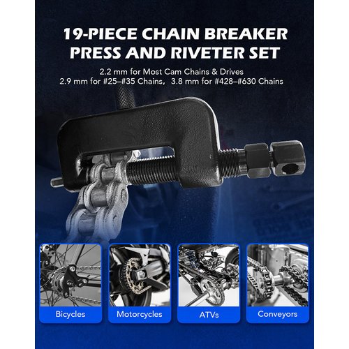 Orion Motor Tech 19pc Chain Brake Tool Kit with C Frame 3 Anvils 5 Break Tips, Dirtbike ATV Bicycle Motorcycle Chain Tool Chain Link Removal Tool Chain Rivet Tool for Cam & 25 to 630 Chains