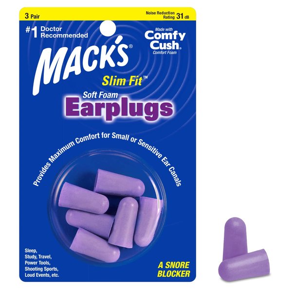 Mack's Slim Fit Soft Foam Earplugs, 3 Pair - Small Ear Plugs for Sleeping, Snoring, Traveling, Concerts, Shooting Sports & Power Tools | Made in USA
