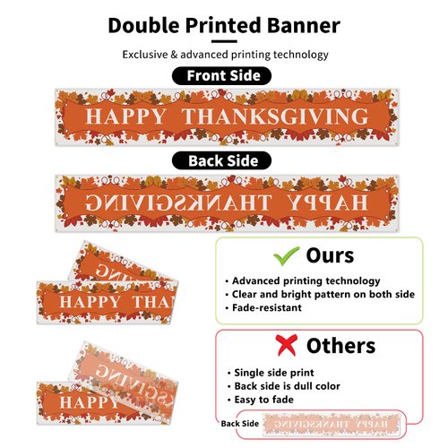 Probsin Happy Thanksgiving Decorations Banner Outdoor Yard Signs 120" x 20" Party Supplies Holiday Decor Fall Leaves Hanging Backdrop Welcome Garden Flag for Fence Garage Baclony Door Porch Home Decor