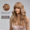 Esmee Strawberry Blonde Long Wavy Wig with Bangs for Women Natural Synthetic Hair Heat Resistant Wigs for Daily Party Cosplay Wear 22 Inches
