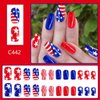 Square Press on Nails Independence Day Fake Nails, LPOODDNU Blue Red Press on Nails Medium Length False Nail Tips Cute Star Stripe Stick on Nails for 4th of July Nail Art Decorations - 24Pcs