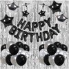 Black and Silver Birthday Party Decorations, Happy Birthday Decorations for Men Women Boys Girls with Happy Birthday Balloon Banner, Fringe Curtains,Star Balloons Kit For Boys Birthday Party Supplies
