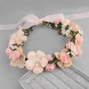 SH Rose Flower Wreath for Women, Bridal Floral Headband Hair Wreath Crown, Flower Headpiece with Ribbon Wedding Party Festival Photos Door Outside Wall Window Décor, Pink